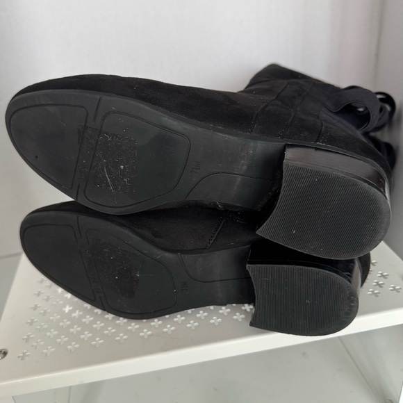 Nine West Suede Black Over Knee-High Boots Crisscross Stretchy Elastic Size 7.5 - Picture 4 of 11